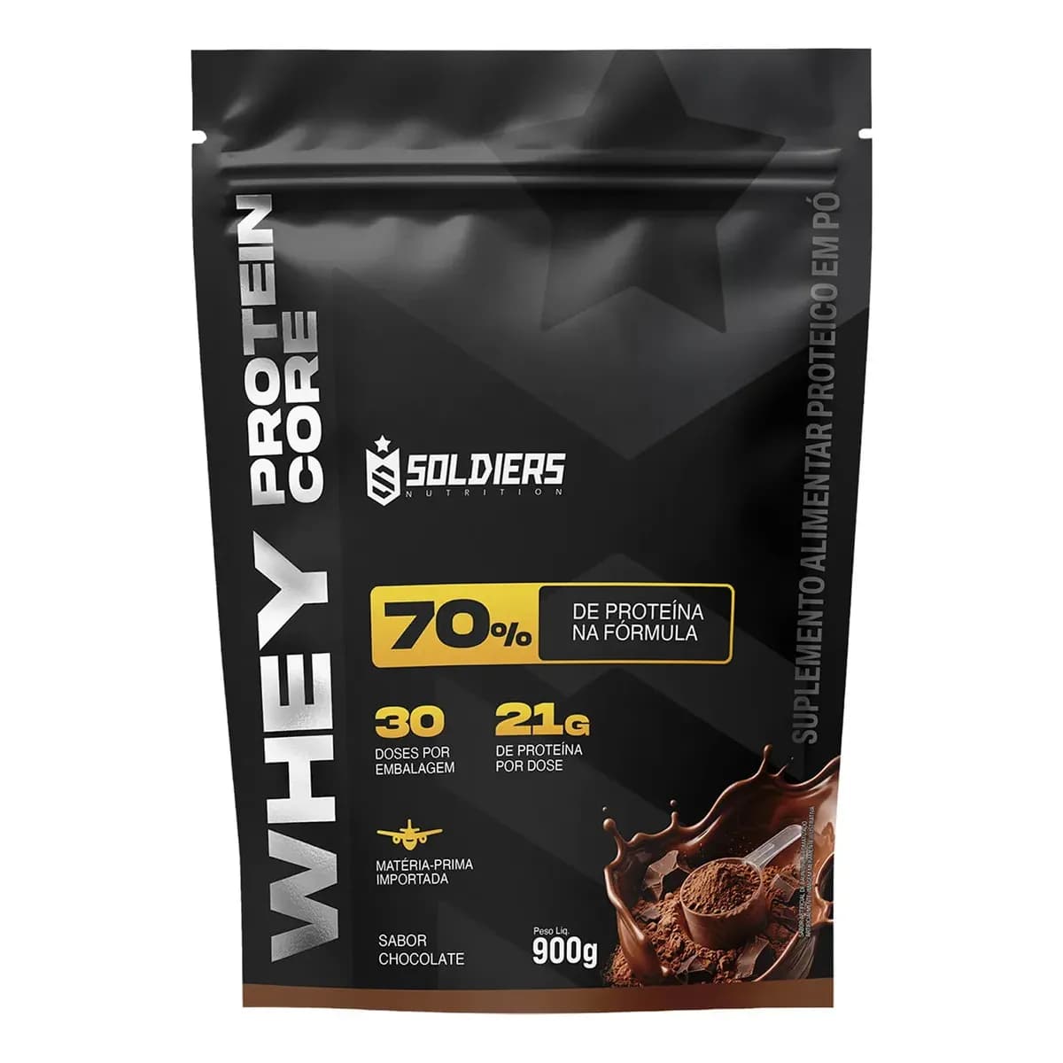 Whey Core 70% de Proteina Concentrada - Chocolate 900g - Soldiers Nutrition