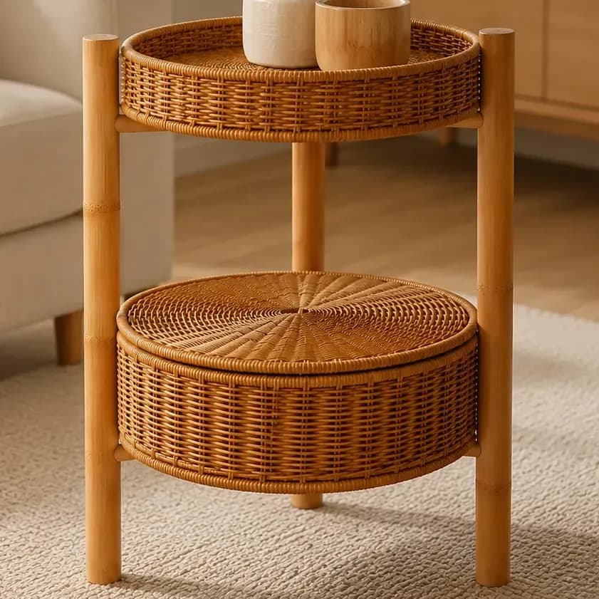 Organizador Multiuso Bambu 2 Cestos Para Cozinha Banheiro Natural