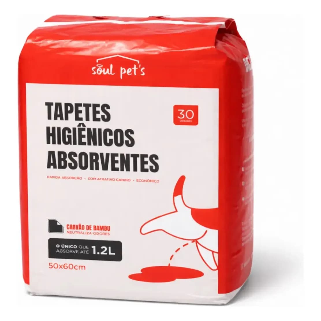 Tapete Higiênico Carvão Bambu 50x60 Com 30un Soul Pets Preto