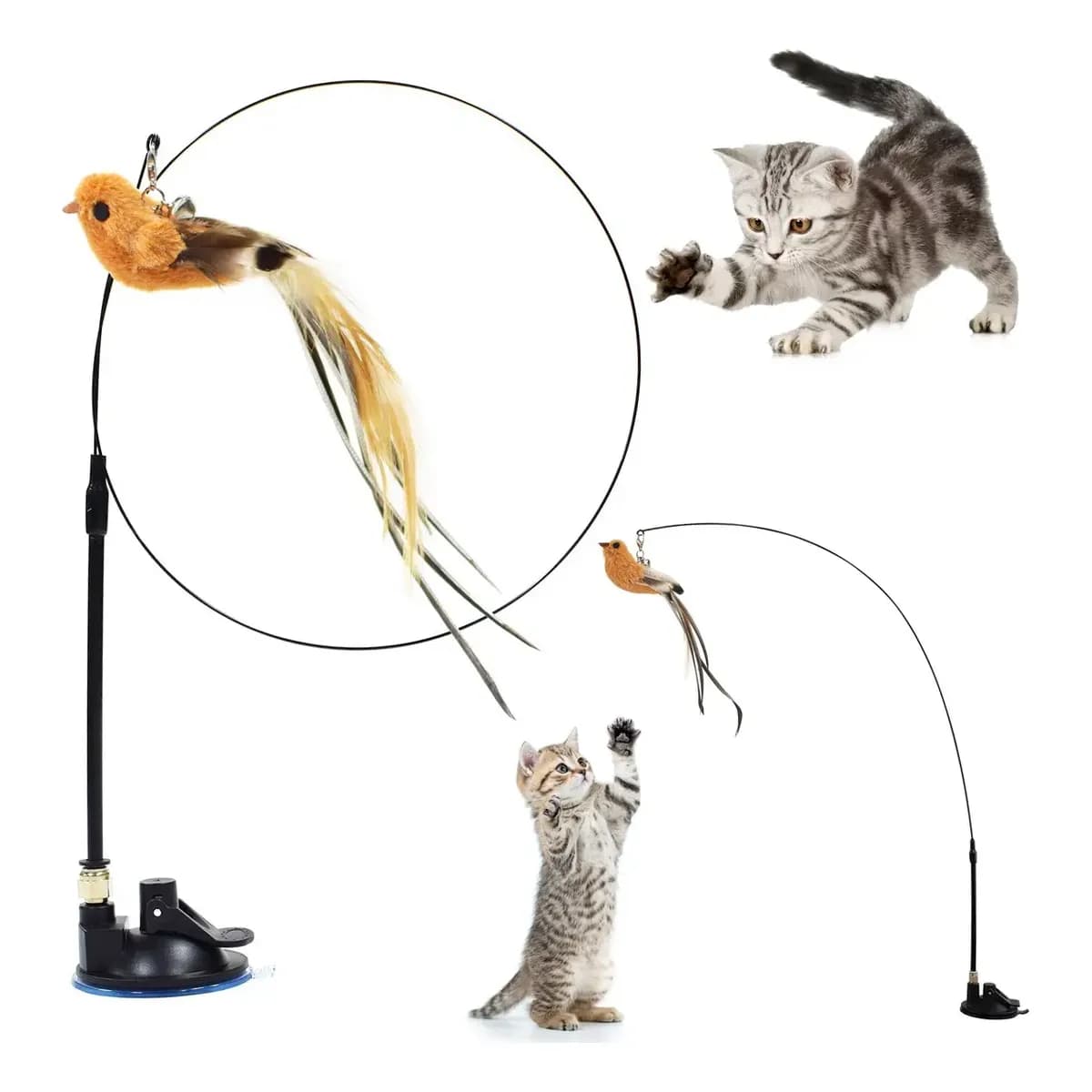 Brinquedo Interativo Gato Varinha Ventosa Fixa Chao Parede Marrom