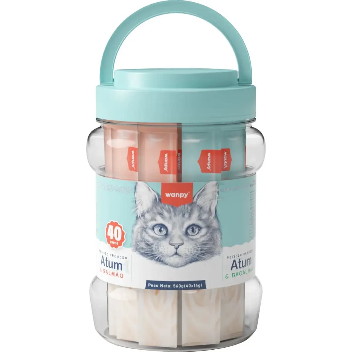 Petisco Cremoso para Gatos Wanpy Atum Salmão Bacalhau 40un 560g