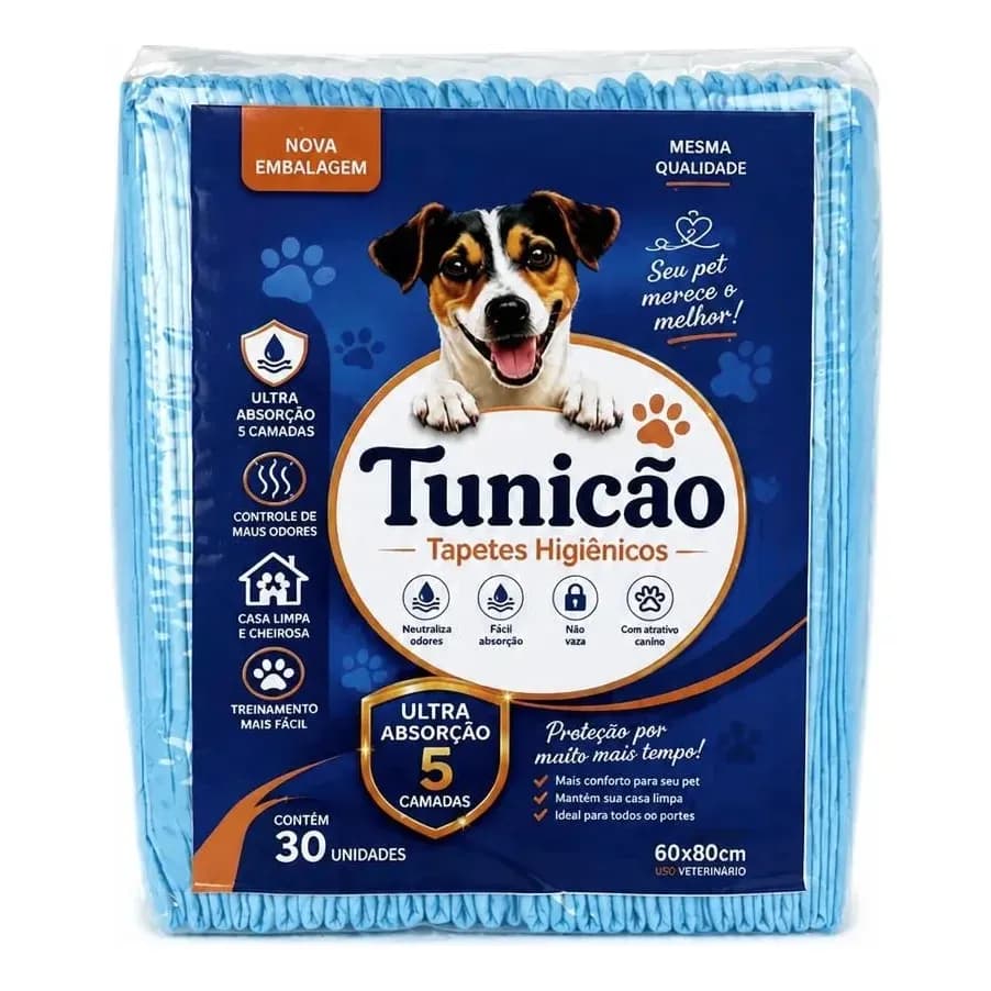Tapete Higiênico Para Cachorros 60x80cm 30 Unid - Tunicão Azul