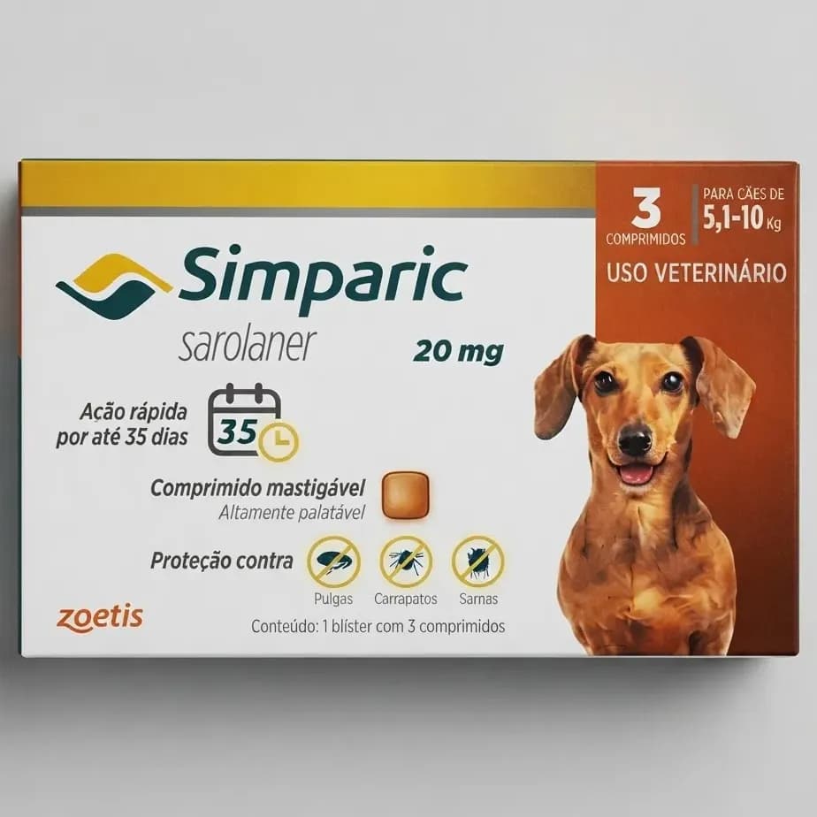 Kit 3 Antipulgas Simparic 20mg Cão 5,1 A 10kg Zoetis Marrom