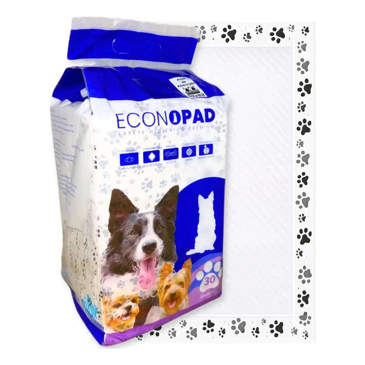Tapete Higiênico Sanitário Cães 30un 90x60 Econopad Branco Branco