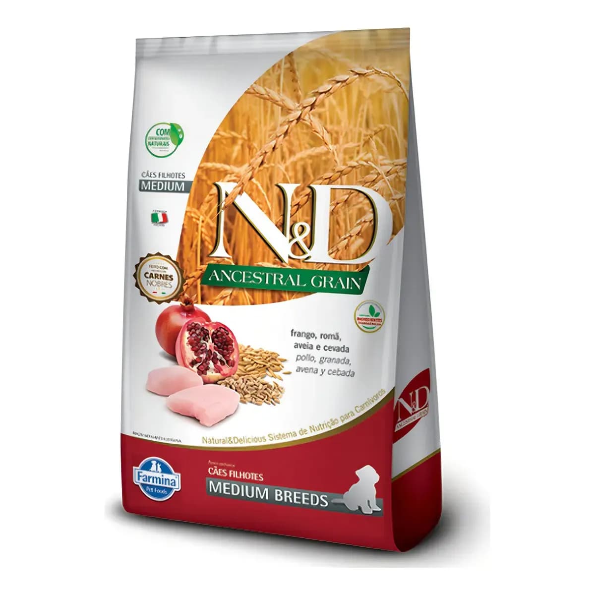 Ração Seca N&D Ancestral Grain Cães Filhotes Raças Médias Frango Romã Aveia e Cevada 2,5kg