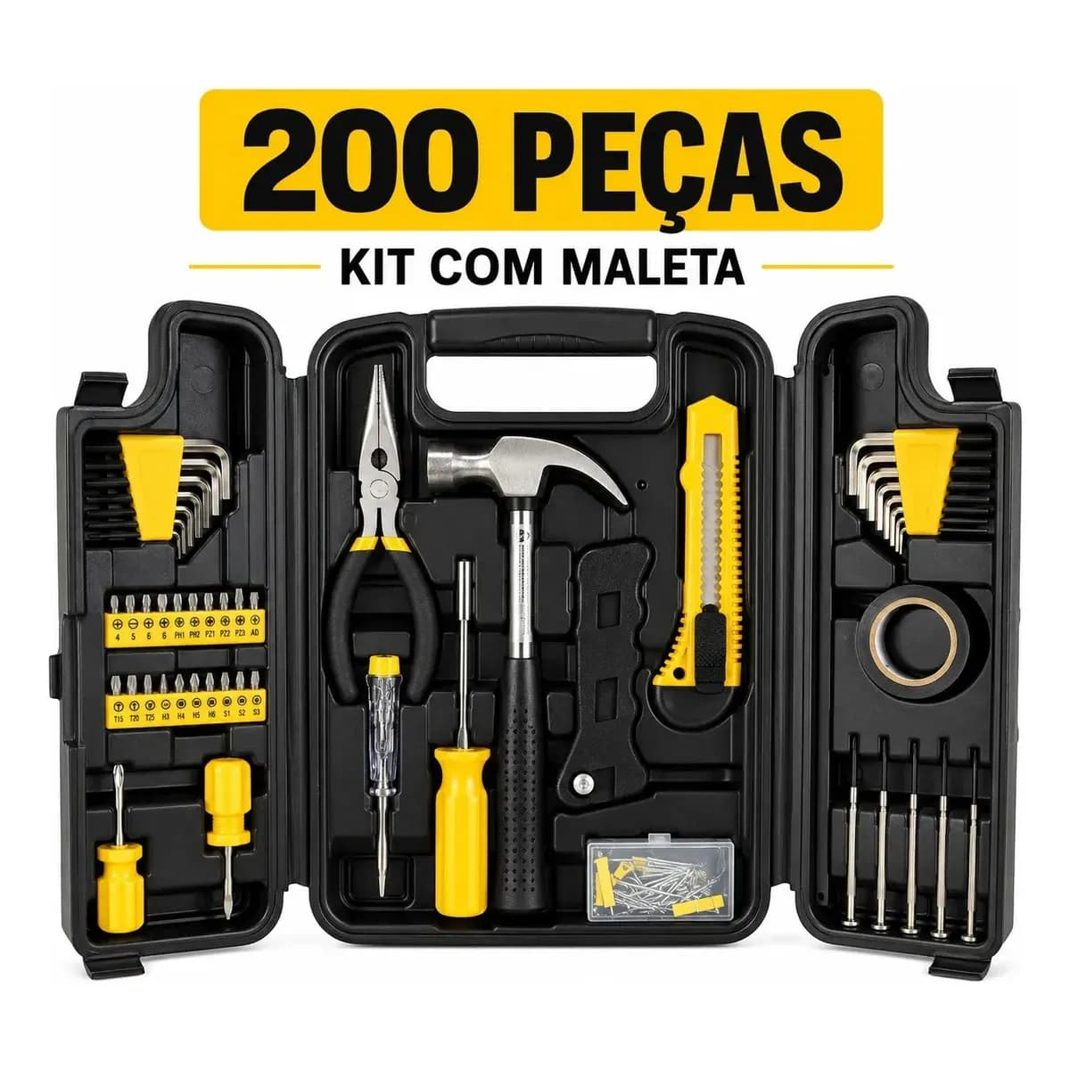 Jogo de Ferramentas 200 Peças com Chaves de Precisão e Allen Kit com Maleta Resistente - Titanium Platina
