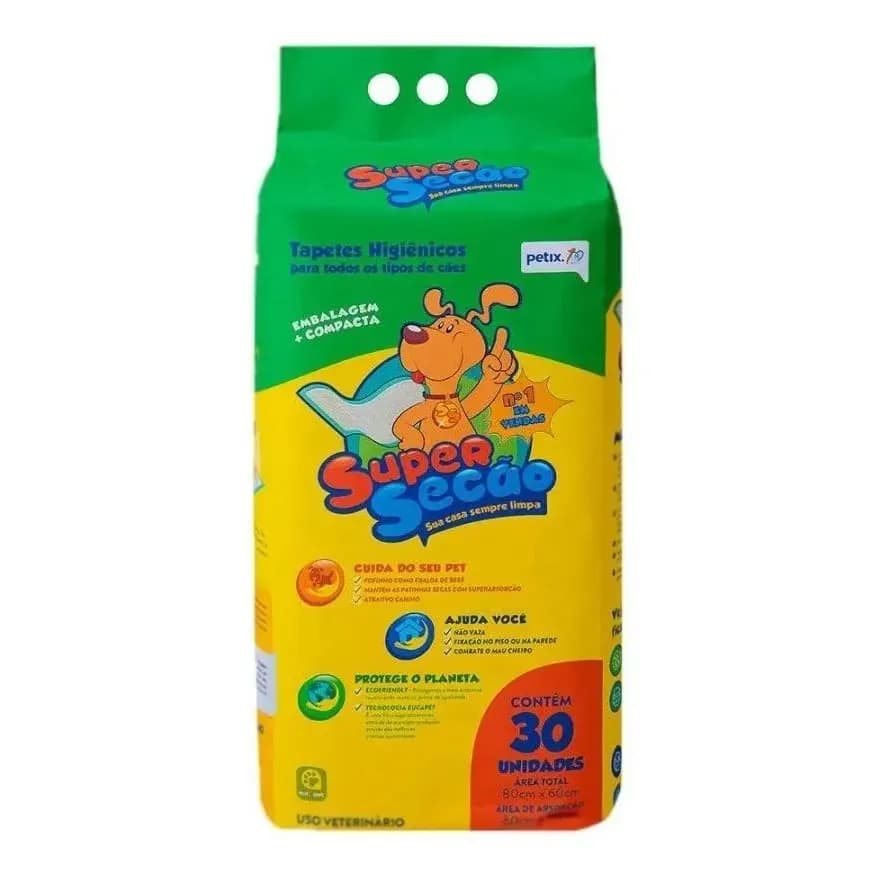 Tapete Higiênico Super Secão Petix 80x60 - 30 Unidades Branco