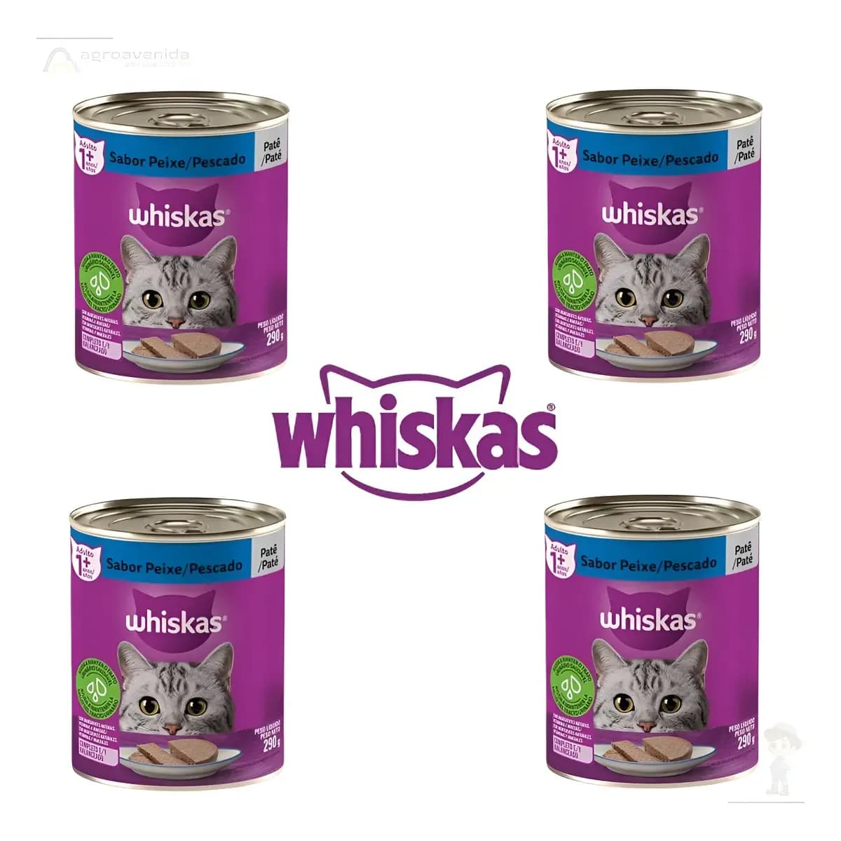 Kit Whiskas Patê Peixe Gatos Adultos 4 Latas 290g Ração Úmida