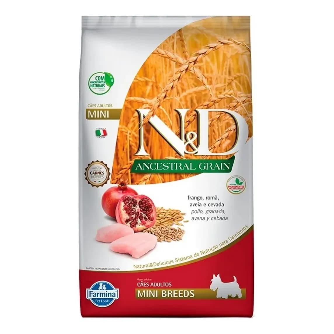 Ração para Cães Farmina N&D Ancestral Grain Adulto Raças Mini/Pequenas Frango Roma Cereais 2,5kg