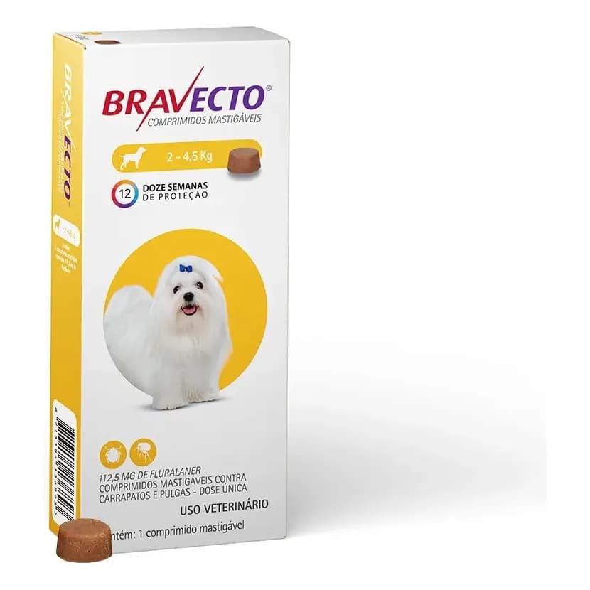 Bravecto Antipulgas E Carrapatos 2 A 4,5kg Msd Marrom-claro 12 semanas