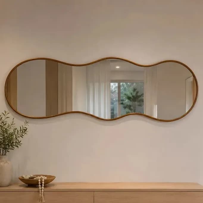 Espelho 100x50 Orgânico Corpo Inteiro Grande Moldura Caramelo