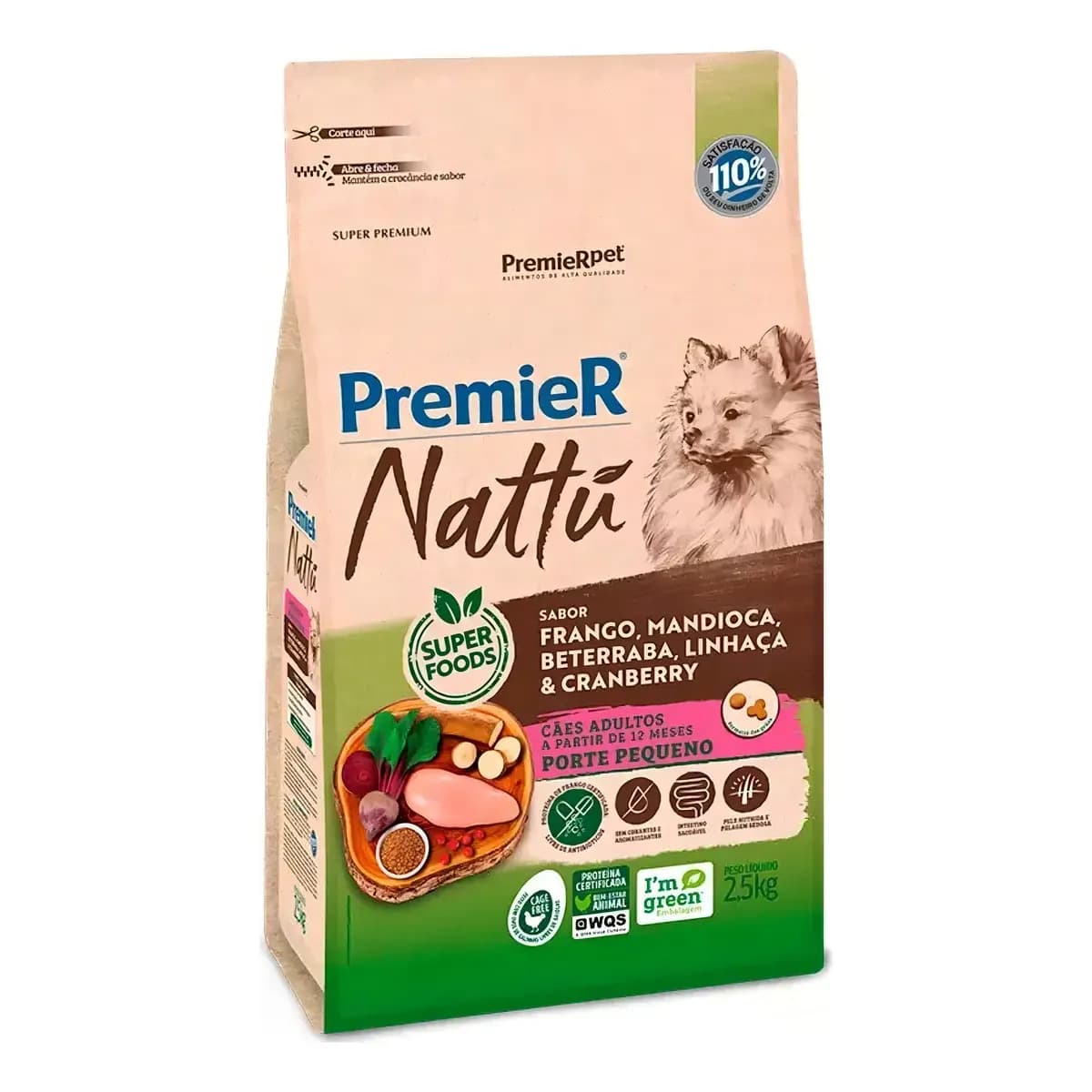Racao Premier Super Premium Nattu Para Cão Adulto raçcas pequenas 2,5kg