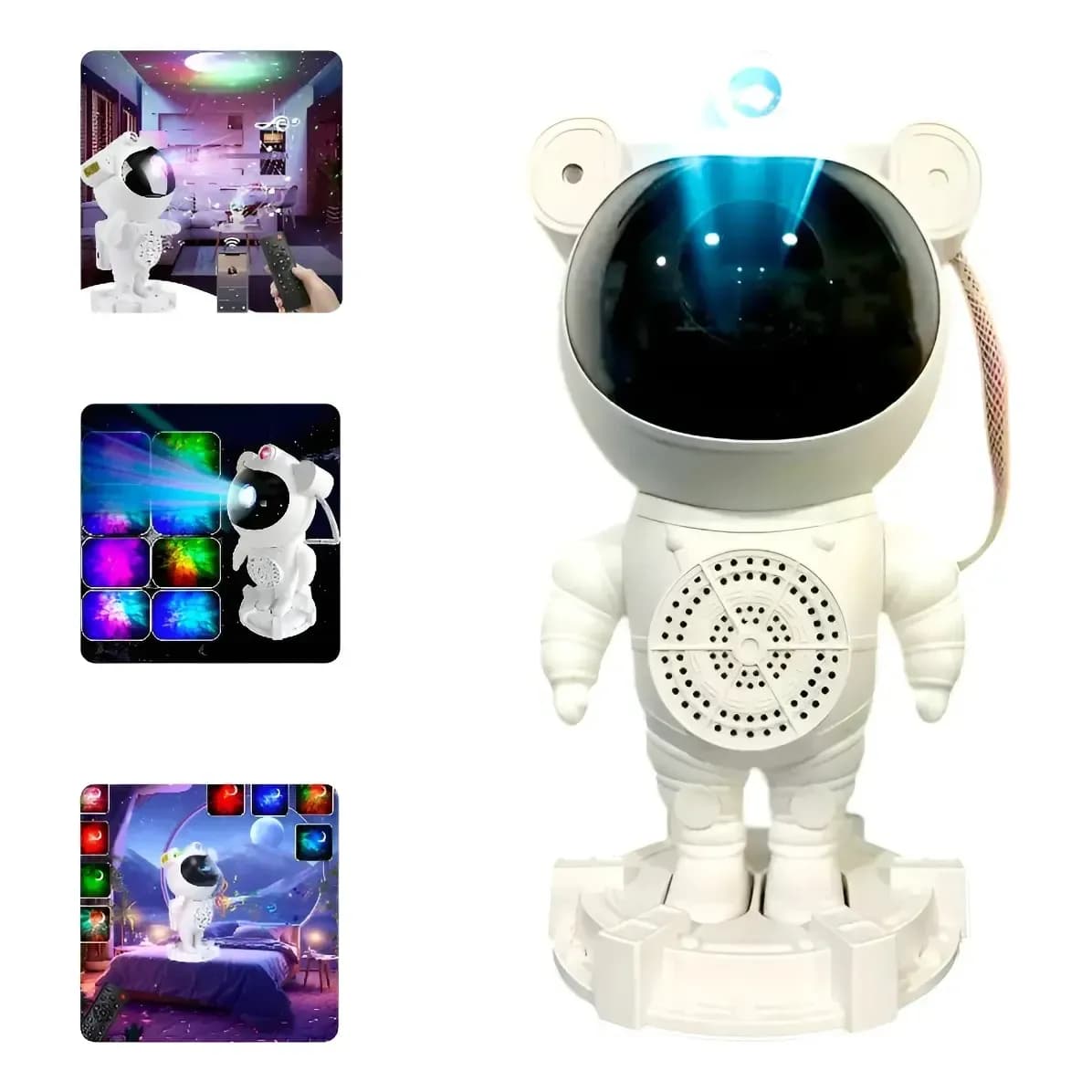 Luminária Noturno Robô Astronauta Bluetooth Som Branco