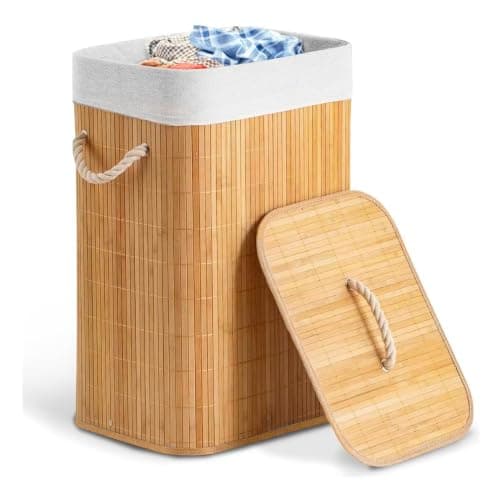 Cesto de Bambu 60L Com Tampa Alça E Forro Removível Elegância e Praticidade