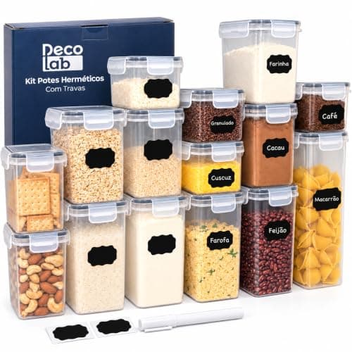 Decolab Kit 15 Potes Herméticos BPA Free para Mantimentos Transparente