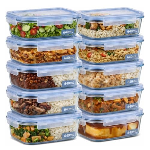 Kit 10 Potes de Vidro Borossilicato 640ml Herméticos com 4 Travas Ideal para Marmitas e Conservação de Alimentos, Vedação Total, Refratário para Forno e Freezer