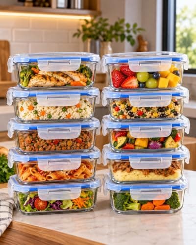 Kit 10 Potes Herméticos de Vidro 640ml com Tampa 4 Travas e Anel de Vedação, Potes para Alimentos, Marmitas, Refeições e Organização de Geladeira