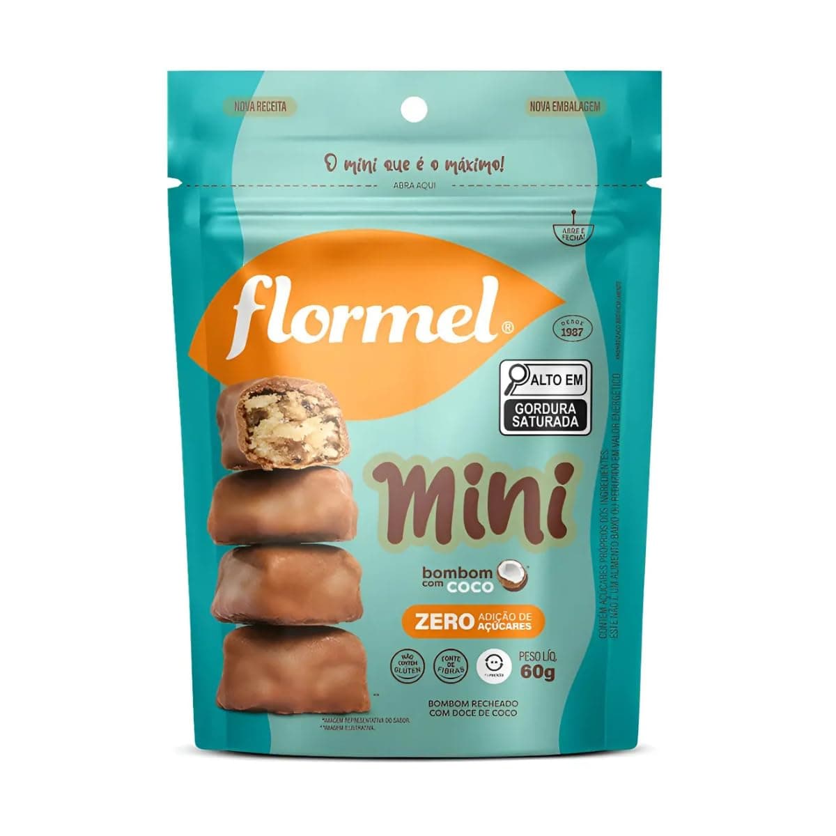 Mini Bombom de Coco FLORMEL Zero Açúcar 60 Gramas