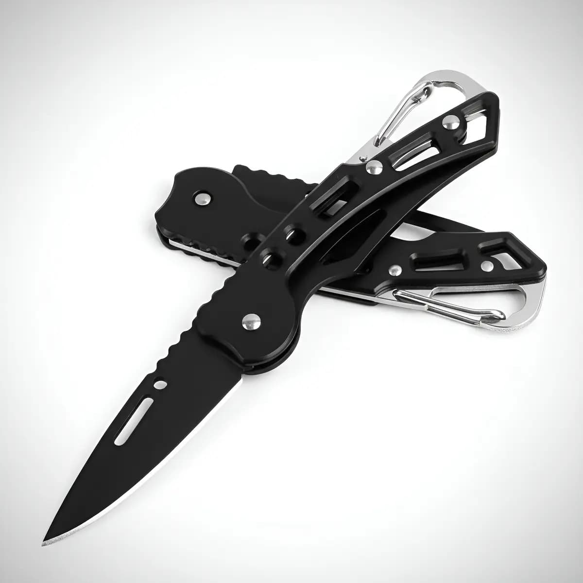 Canivete Bolso Aço Inox Com Mosquetão Camping Pesca Caça Cor Preto