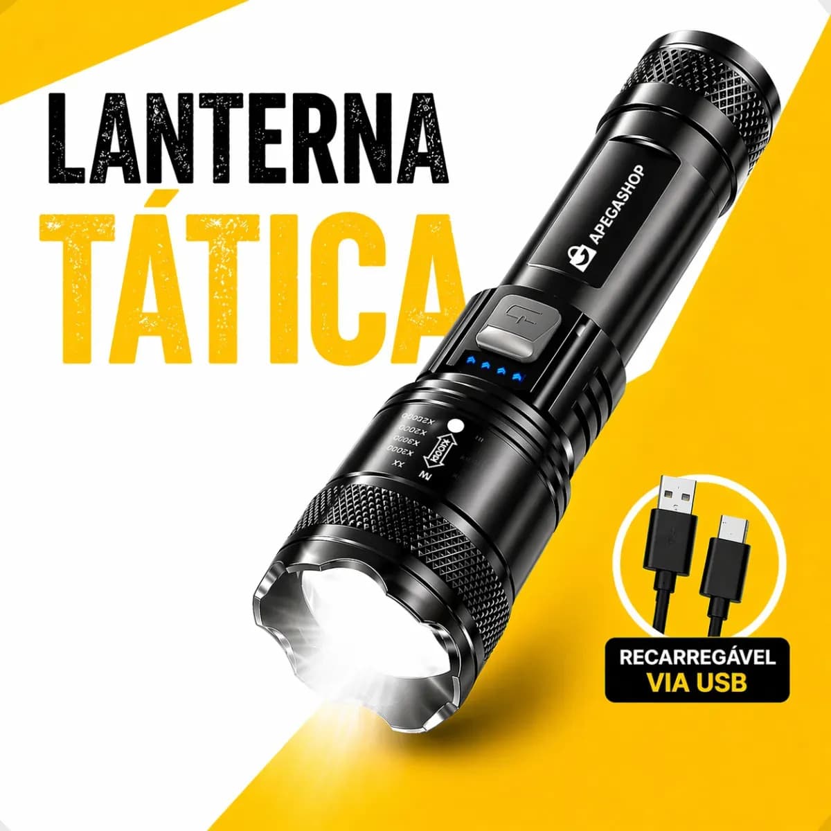 Lanterna Tática Militar Recarregável Led Cree Mais Forte Do Mundo Ultra Potente 1000m Zoom Alto Brilho Sitio Fazenda Apegashop