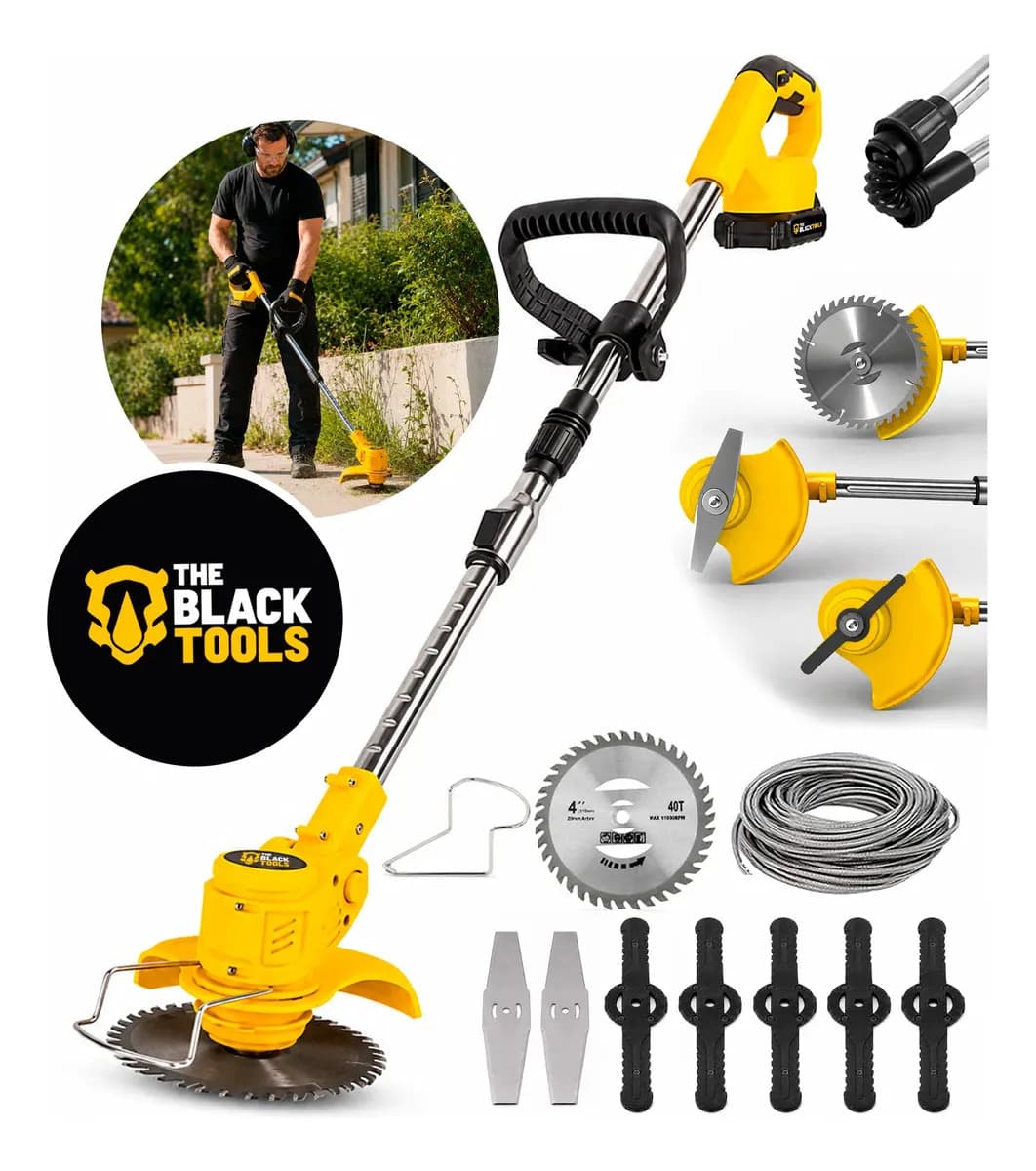 Roçadeira Aparador Grama A Bateria Recarregável 21v 750w Profissional Com Acessórios Tcg21c The Black Tools