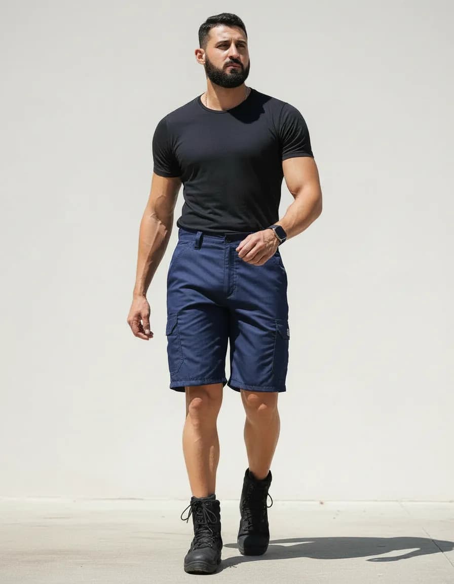 Bermuda Masculina Azul Cargo Militar 6 Bolsos Em Rip Stop