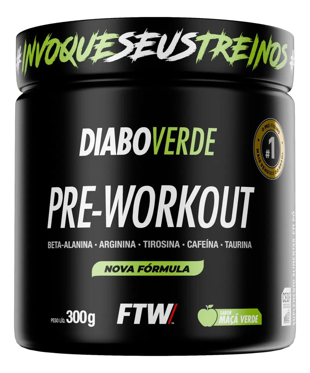 Pré Treino Pre Workout DIABO VERDE Pote 300g Sabor Maça Verde FTW