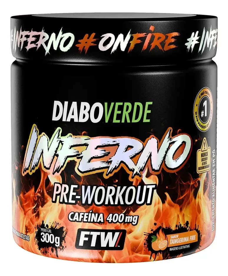 Pré Treino Pre Workout Diabo Verde Pote 300g Inferno Tangerina Fire