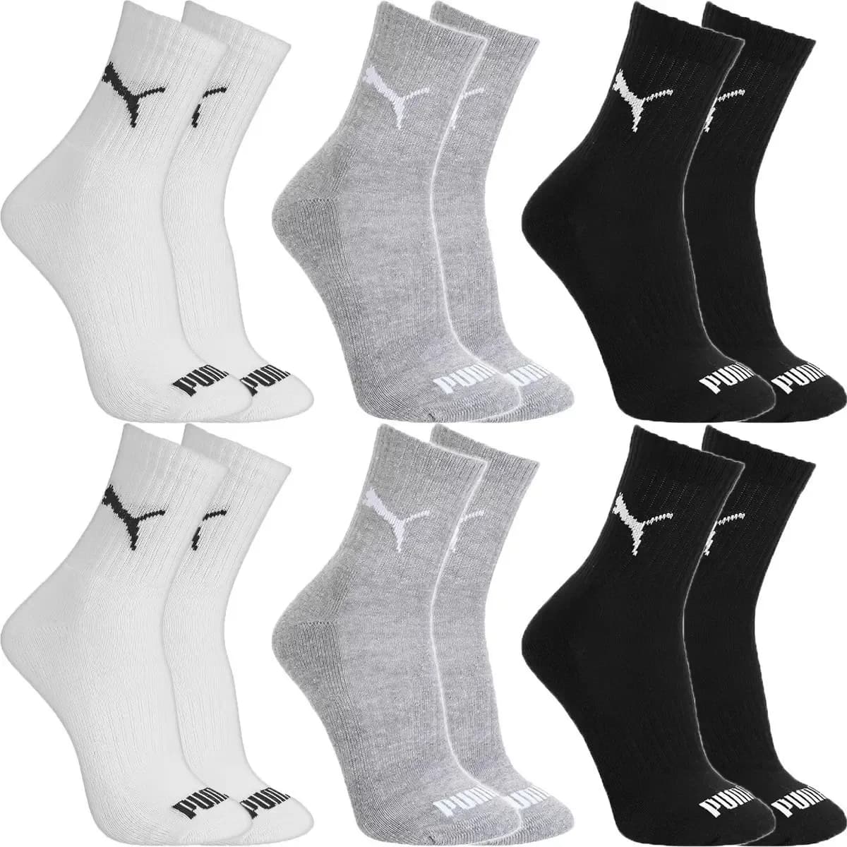 Kit 6 Pares Meias Puma Algodão Cano Médio Alto Atoalhado 2 Pretas, 2 Cinzas E 2 Brancas G - 39 A 43