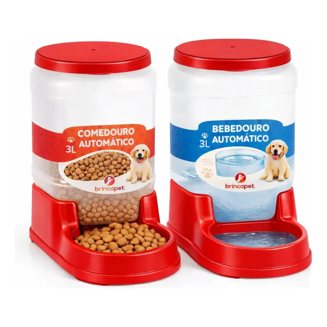 Kit Comedouro Bebedouro Cachorro Gato Pet 3l Automático Vermelho