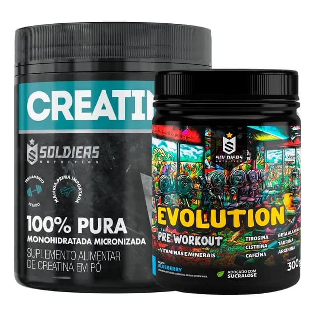 Kit: Creatina 300g + Pré-treino Evolution 300g Soldiers Nutr