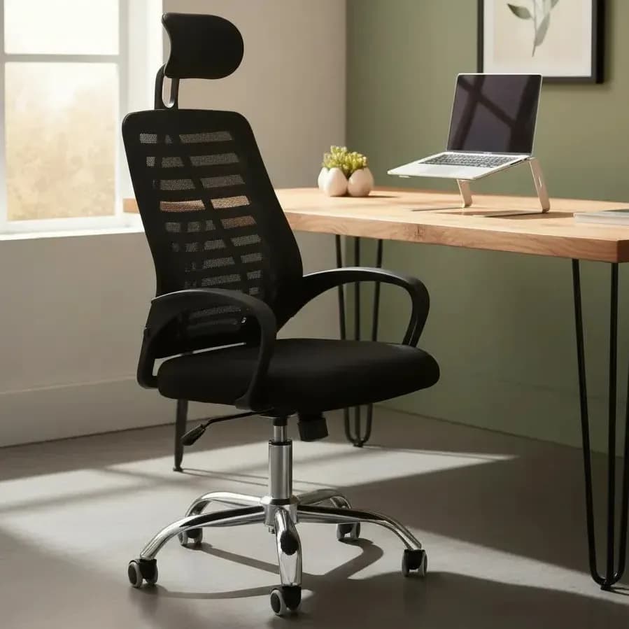 Cadeira Executiva Eike Mesh Zebra Alta Preta Giratória Ergonômica Com Reclinável