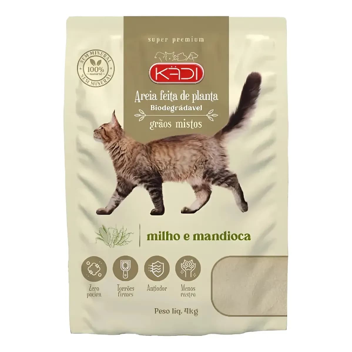 Granulado Misto Sanitário Para Gato Mandioca Milho Kadi 4kg
