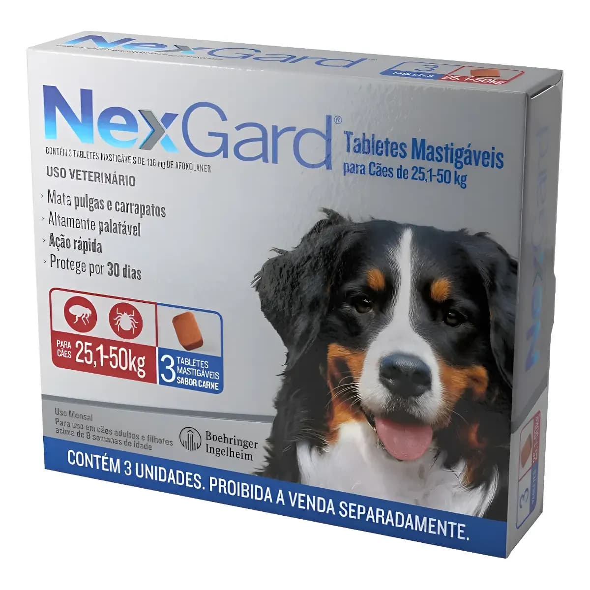Antipulgas e Carrapatos NexGard Cães 25-50kg 3 Comprimidos