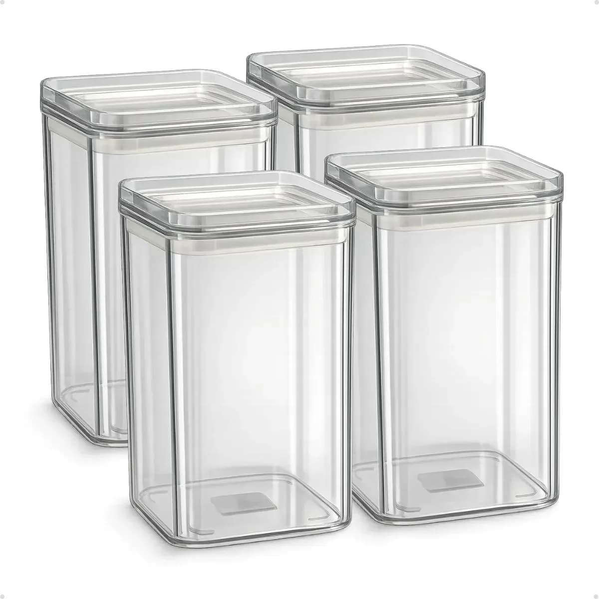 Kit 4 Potes Hermético 1 Litro - Bpa Free Organizador Com Tampa Para Alimentos, Empilhável, Organizadores Para Armário E Cozinha, Mantimentos