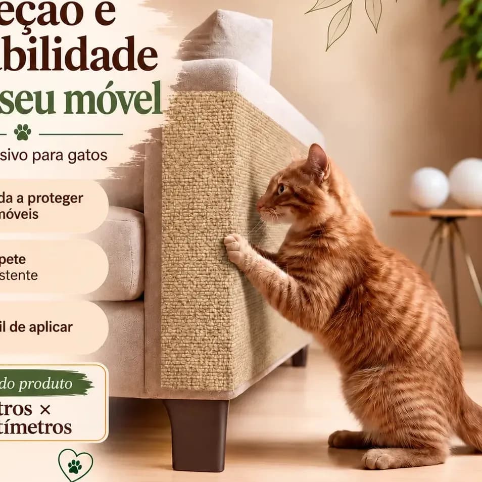 Arranhador E Protetor De Sofá Carpete Adesivo Gatos 200x50cm Cor Bege
