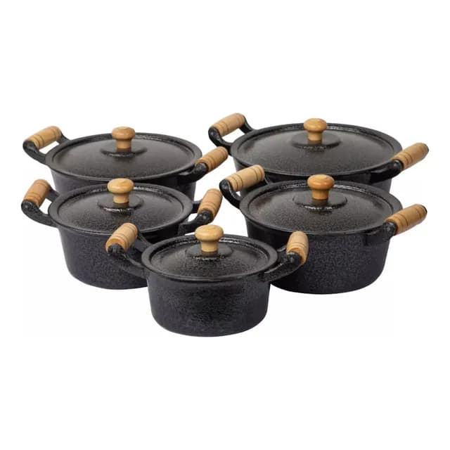 Jogo De Panela Alumínio Fundido Batido Grosso Preto 5 Peças