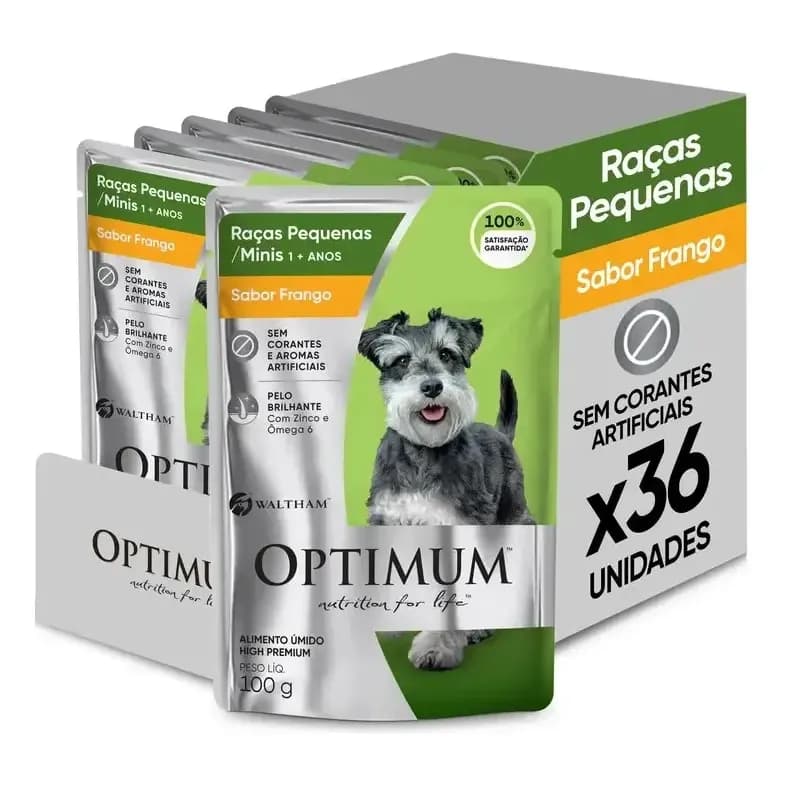 Pack 36 Unidades Ração Úmida Optimum Pequenos E Minis Frango 100g