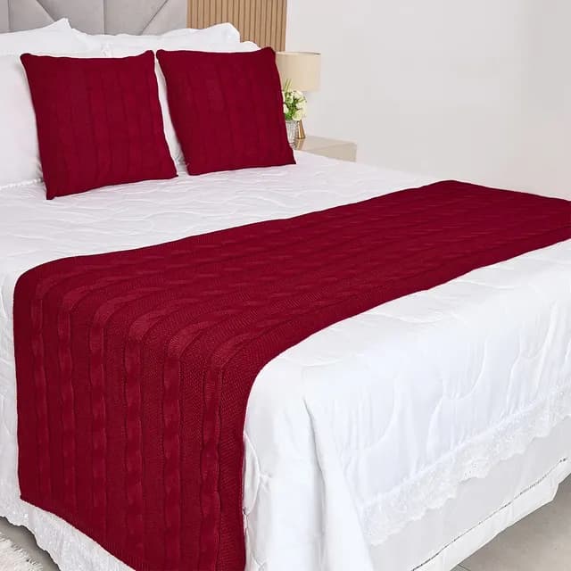 Kit Peseira Tricot Cama Queen Tranças + 2 Capas Almofadas