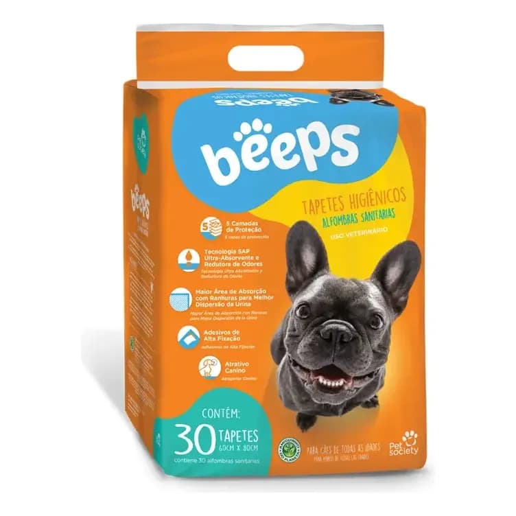 Tapete Higiênico 80x60cm Grande Descartável Cães Beeps Pet Society 30 Unids