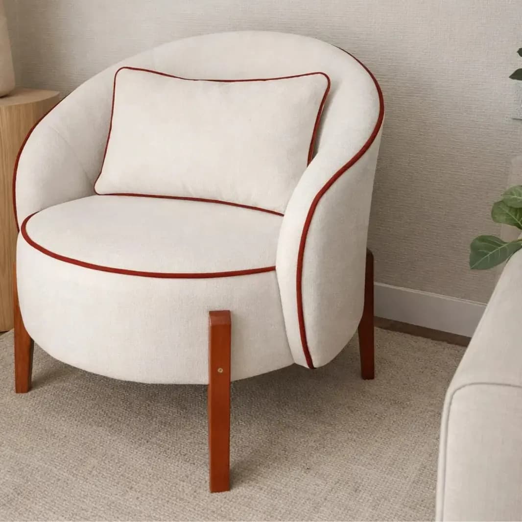 Poltrona Decorativa Varanda Quarto Ariela Boucle Bege Ariela Boucle Dtc Liso C/ Debrum