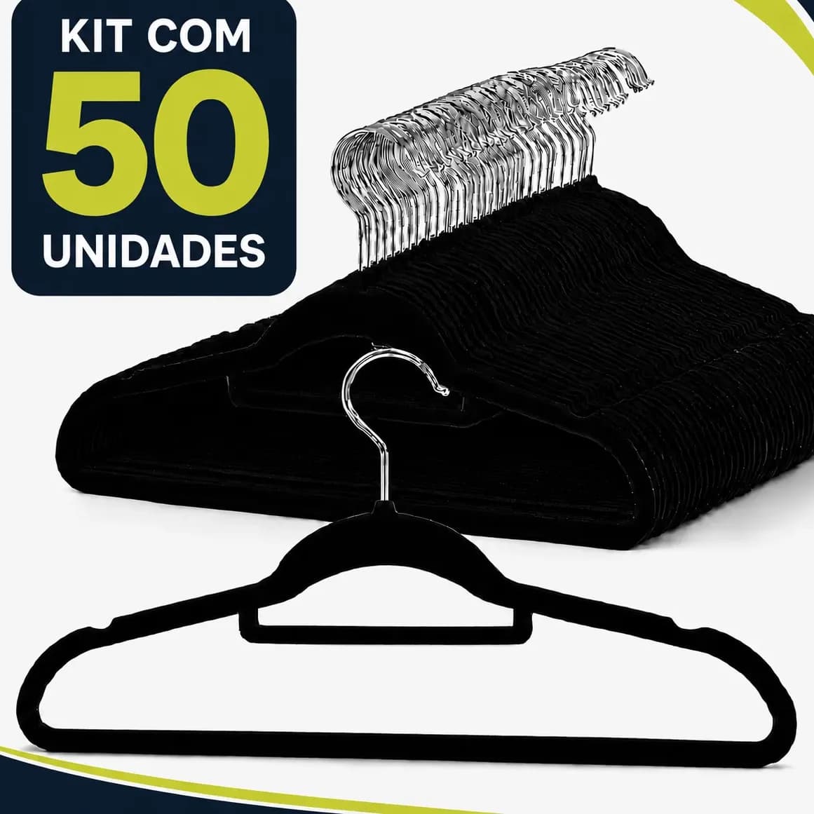 Kit 50 Cabides Veludo De Roupa Antideslizante Slim Adulto Preto