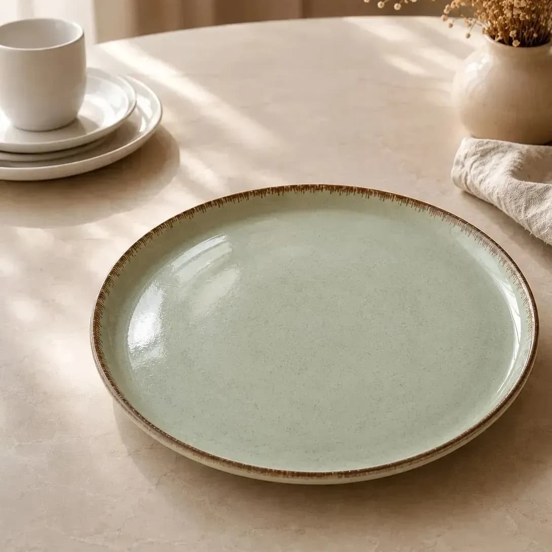 Kit 6 Prato Raso Verde Menta Borda Artesanal 27 Cm Porselen Verde-claro Lisa