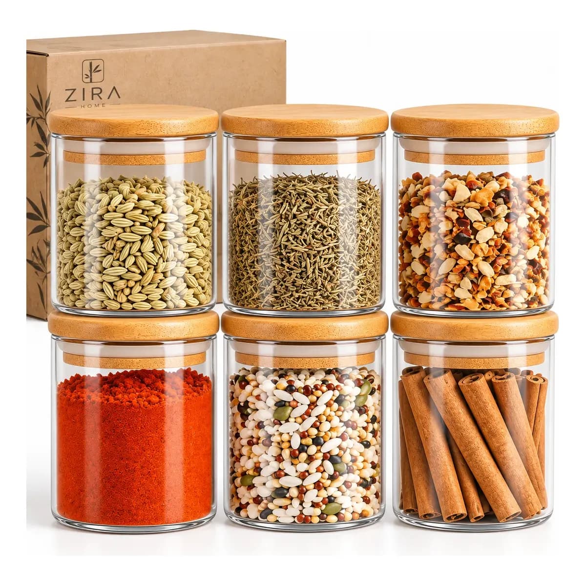 Kit 6 Pote Vidro Porta Temperos Hermético Cozinha Organiza Vidro/tampa De Bambu
