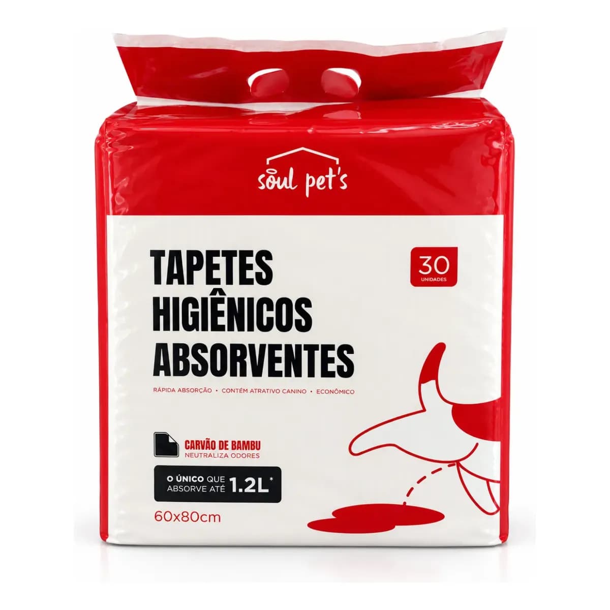 Tapete Higiênico 60x80cm Carvão Ativado Com 30un Soul Pets Cinza