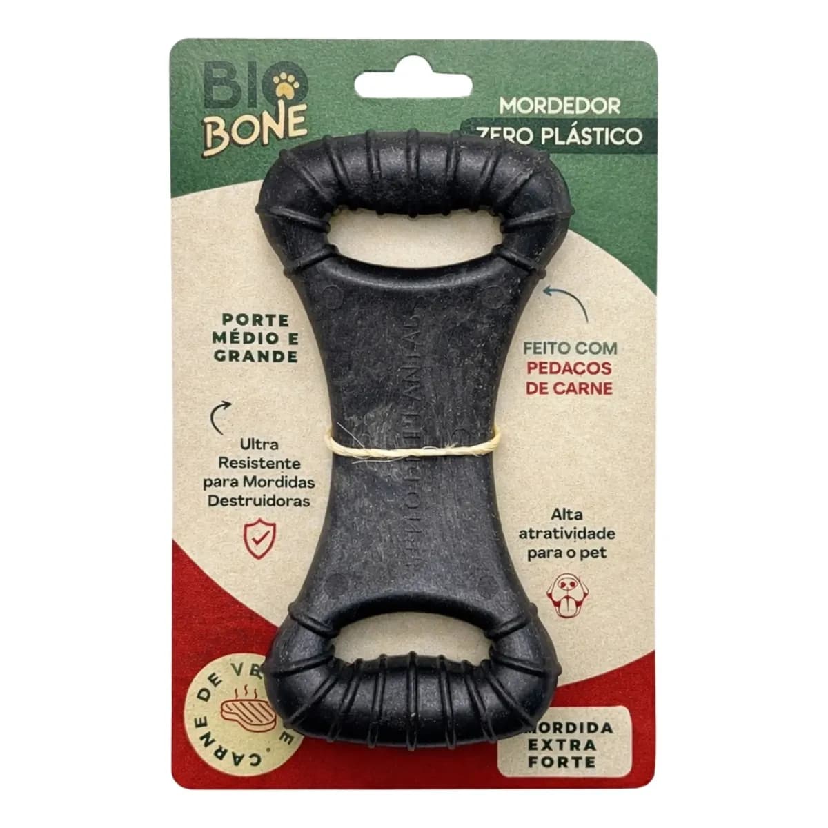 Mordedor Natural Cães Biobone Ossão Carne Extra Forte Preto