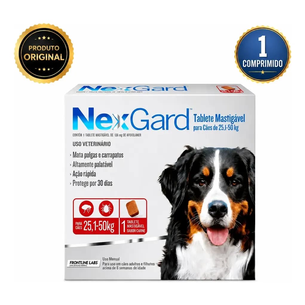 Nexgard Antipulgas Carrapatos Cães 25,1 A 50kg 1 Comprimido Vermelho