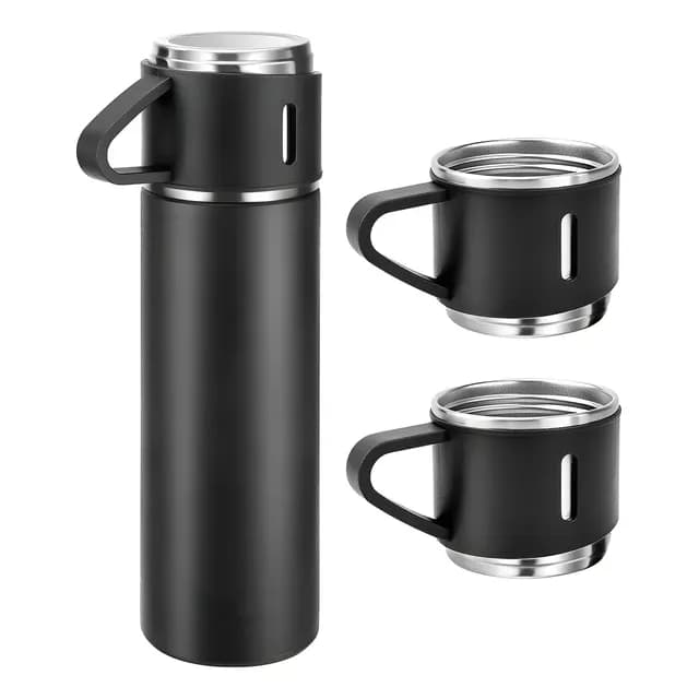 500ml Caneca Kit Garrafa Térmica Vacuum Bottle Inox + 3 Xíca