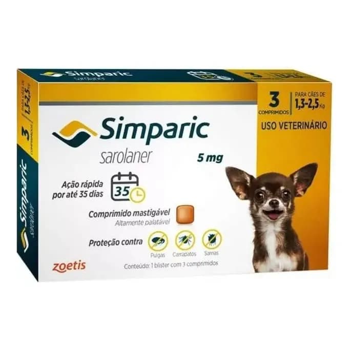 Simparic 5mg Zoetis para Cães 1.3-2.5 kg 3 Comprimidos