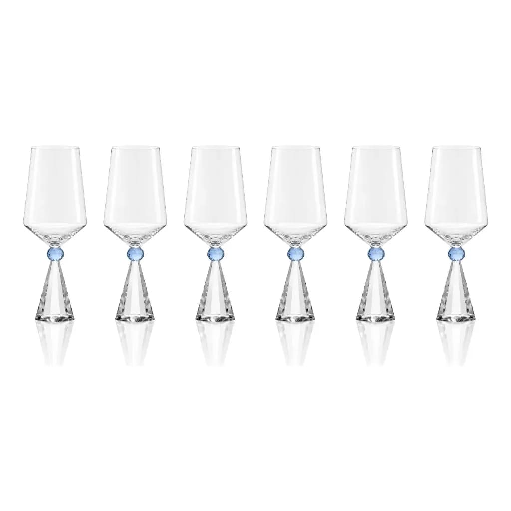 Kit 6 Taças Base Cristal Lapidada E Detalhe Azul 595 Ml Transparente E Azul